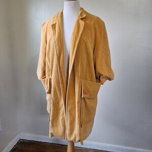 Vintage 50s 60s Camel Corduroy Swing Coat Jacket Open Front Southwestern Large